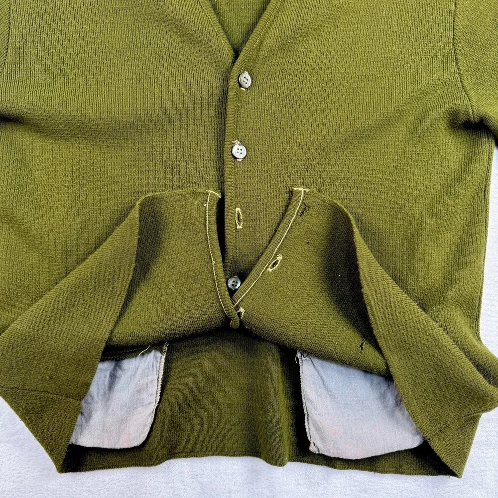 Vintage 60s Brentwood Cardigan Sweater Mens M Rockabilly Avocado Swing Bowling